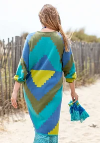 “Cape” knit dress in organic cotton - flax blue