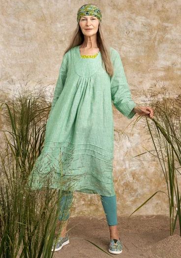 Robe en lin tissé - vert lotus/rayé