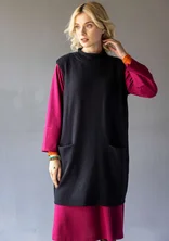 Textured-knit tunic in organic cotton/wool - black