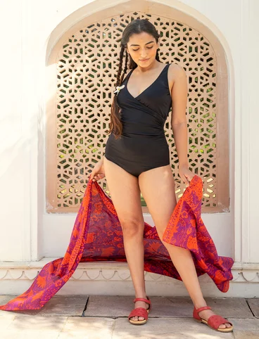 “Pacific” wrap swimsuit in recycled nylon/spandex - black