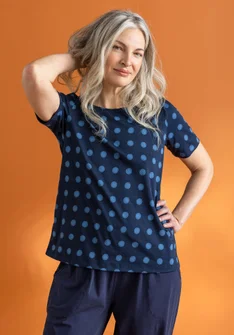 “Tyra” jersey top in organic cotton/modal - dark indigo/patterned