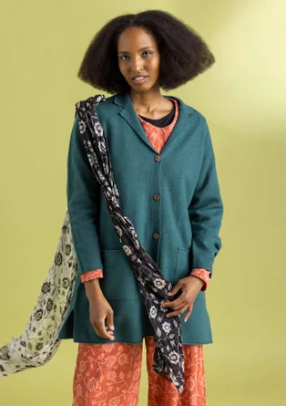 Knit long blazer in felted organic wool - peacock green