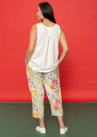 “Margit” woven pants in linen/modal - vanilla/patterned