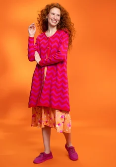 “Zigzag” patterned organic cotton knitted cardigan - hibiscus