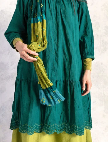 Vävd klänning i ekologisk bomull - buteljgrön