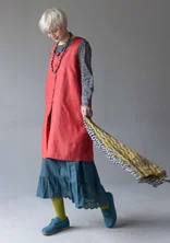 “Sylvi” sleeveless, striped/solid-colour linen dress - chilli