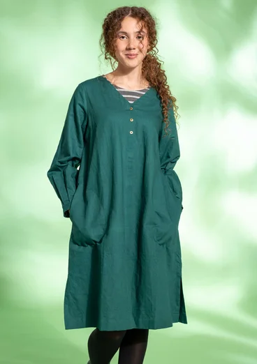 Woven organic cotton/linen dress - bottle green