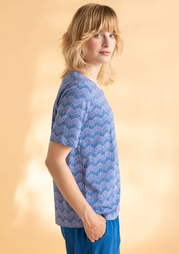 “Eleonora” organic cotton/elastane jersey top - sky blue/patterned