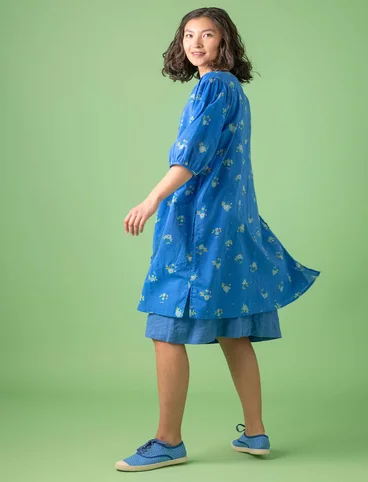 Vævet kjole "Fleur" i økologisk bomuld - middelhavsblå