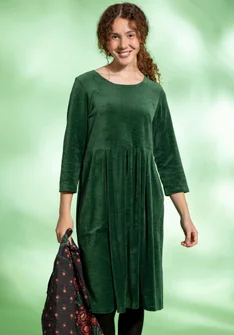 “Fyrverkeri” velour dress in organic cotton/recycled polyester - dark green