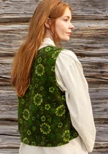 “Nootka” velour vest in organic cotton/recycled polyester - forest green/patterned