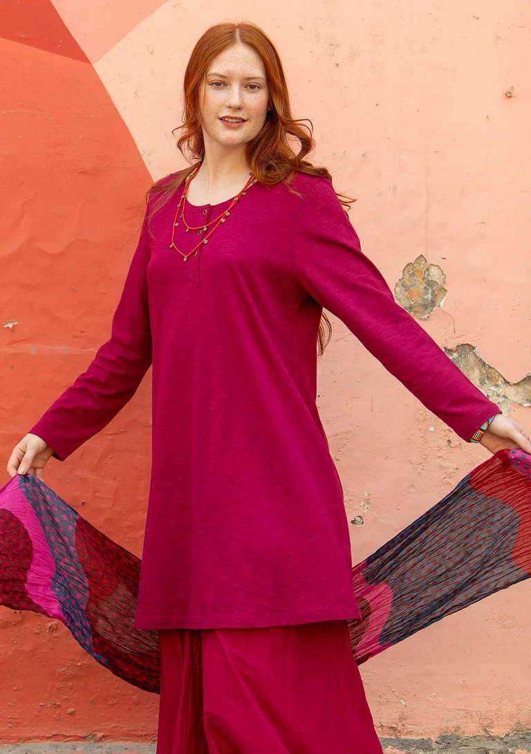 “Alora” jersey tunic in organic cotton - red cabbage