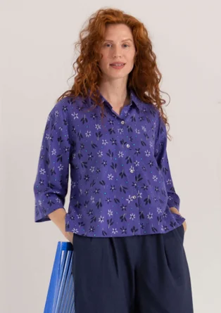 “Ida” woven shirt in a wool blend - sky blue/patterned