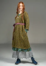 Woven “Bodil” dress in linen - eucalyptus/patterned