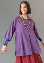 “Leah” floral/solid-colour organic cotton blouse - storm purple