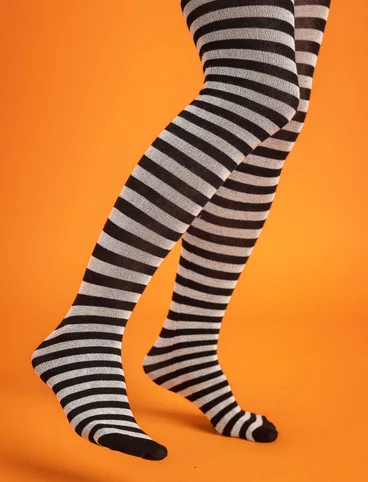Raidalliset sukkahousut ekopuuvillaa - musta/valkaisematon