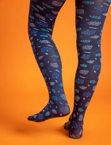 “Blossom” jacquard-knit tights in recycled nylon - dark indigo/patterned