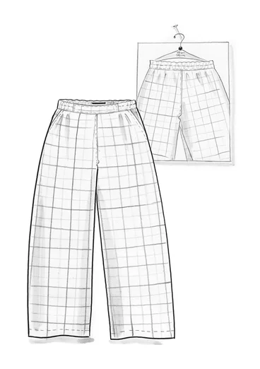 “Vera” woven pants in linen - lake/patterned