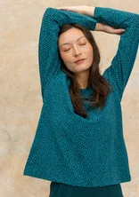 “Ebba” dotted/solid-colour cotton/elastane jersey top - dark jade/patterned