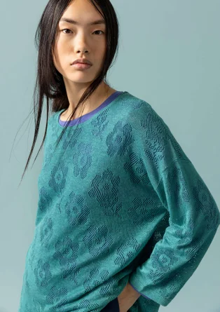 Pointelle-Pullover aus Leinen/Recycling-Leinen - aqua