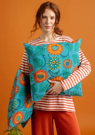 “Sunflower” organic cotton/linen cushion cover - turquoise