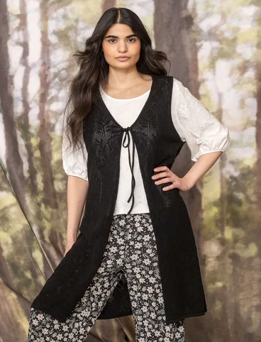 “Fröjda” knit pointelle vest in organic cotton - black