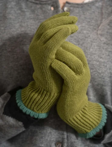 Handschoenen van biologisch katoen/wol met touchfunctie - salie