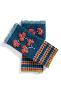 “Saga” recycled wool fingerless gloves - petrol blue