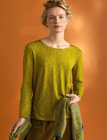 “Helga” lyocell/elastane jersey top - olive oil/patterned