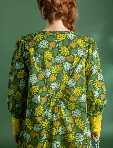 Vevd kjole «Blossom» i økologisk bomull - mørk grønn/mønstret