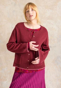 “Wilma” striped, dotted and solid-colour lambswool cardigan - dark agate red/melange