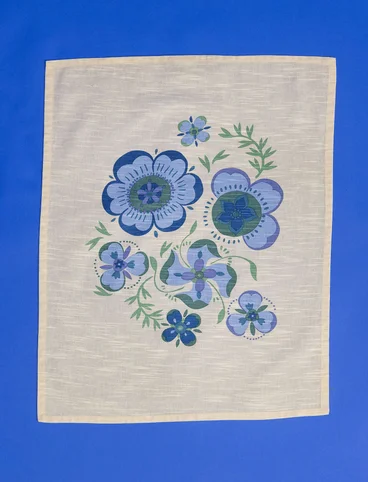 “Desert Bloom” kitchen towel in organic cotton - flax blue