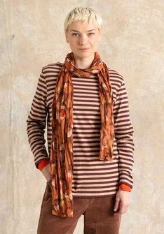Striped, long-sleeve, organic cotton top - aubergine/ginger