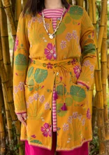 “Täppa” long cardigan in organic cotton - mustard
