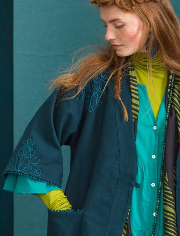Veste kimono en coton biologique/lin - pétrole foncé