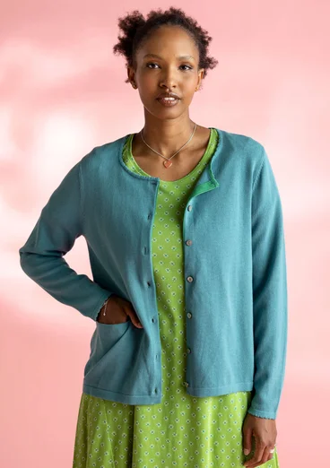 Cardigan in organic/recycled cotton - teal