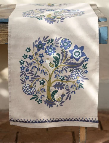 “Tree of Life” table runner in linen/cotton - bluebell