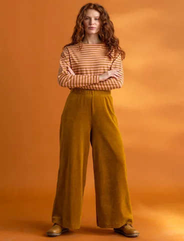 Velour pants in organic cotton/recycled polyester - curry