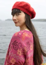 Knit beret in an alpaca blend - parrot red/melange