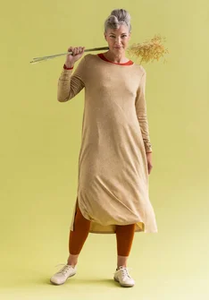 “Ada” jersey dress in lyocell/spandex - oatmeal/patterned