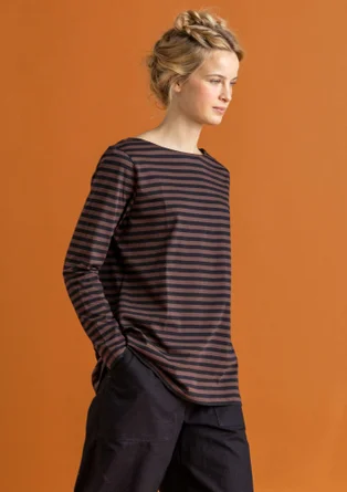 Striped essential top in organic cotton - black/french roast