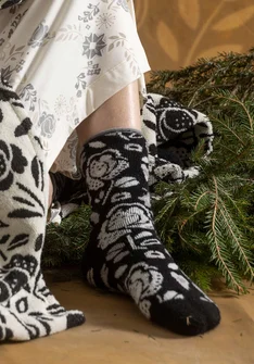 Socken „Vinterros“ aus Wollfrottee - schwarz
