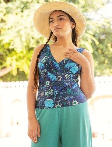 “Pacific” tankini top in recycled nylon/spandex - indigo blue/patterned