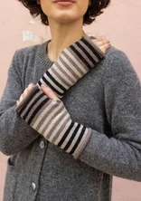Striped fingerless gloves in lambswool - black
