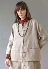 Garment-washed woven linen jacket - dark natural